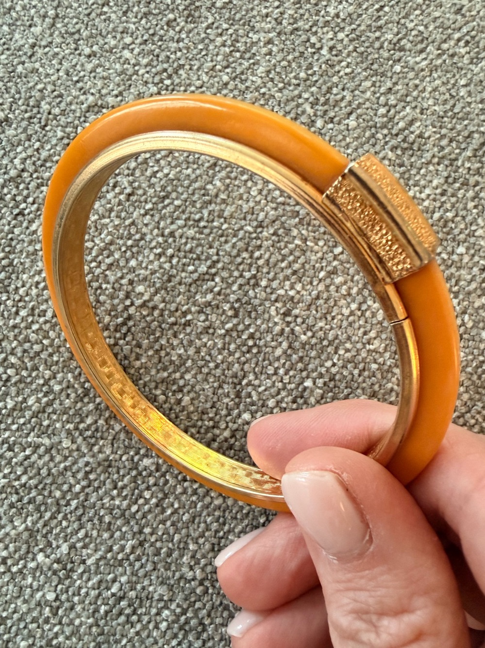 Vintage Butterscotch Bakelite Overlay with Gold